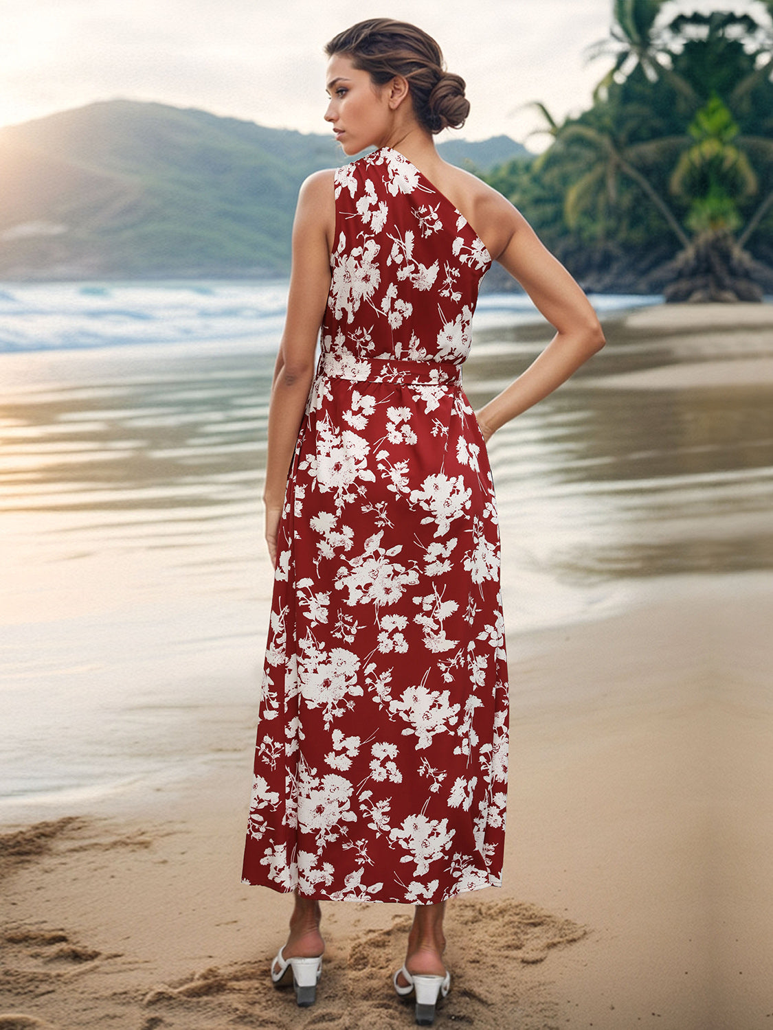 Printed Single Shoulder Sleeveless Dress - Vogue Fusion