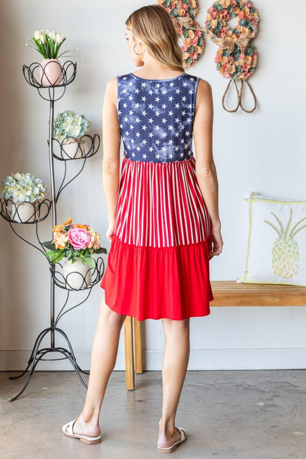 Heimish Full Size US Flag Theme Contrast Tank Dress - Vogue Fusion